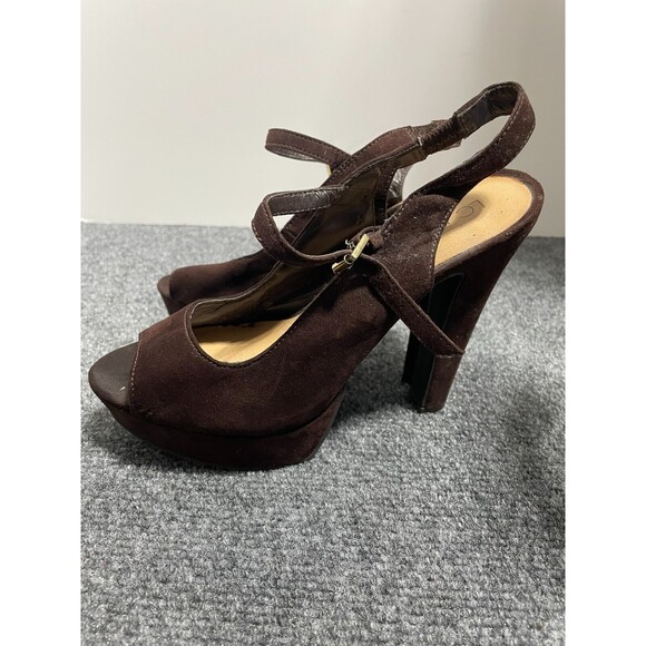 LC Lauren Conrad Womens Heels Platform SZ 6M Brown Strap Peep toe - Picture 7 of 12